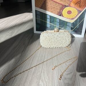 NEW Pearl-Embellished Clutch with Gold Chain